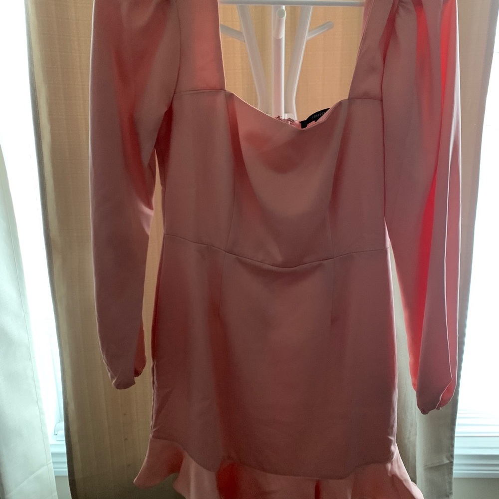 F21 Pink satin long sleeve dress